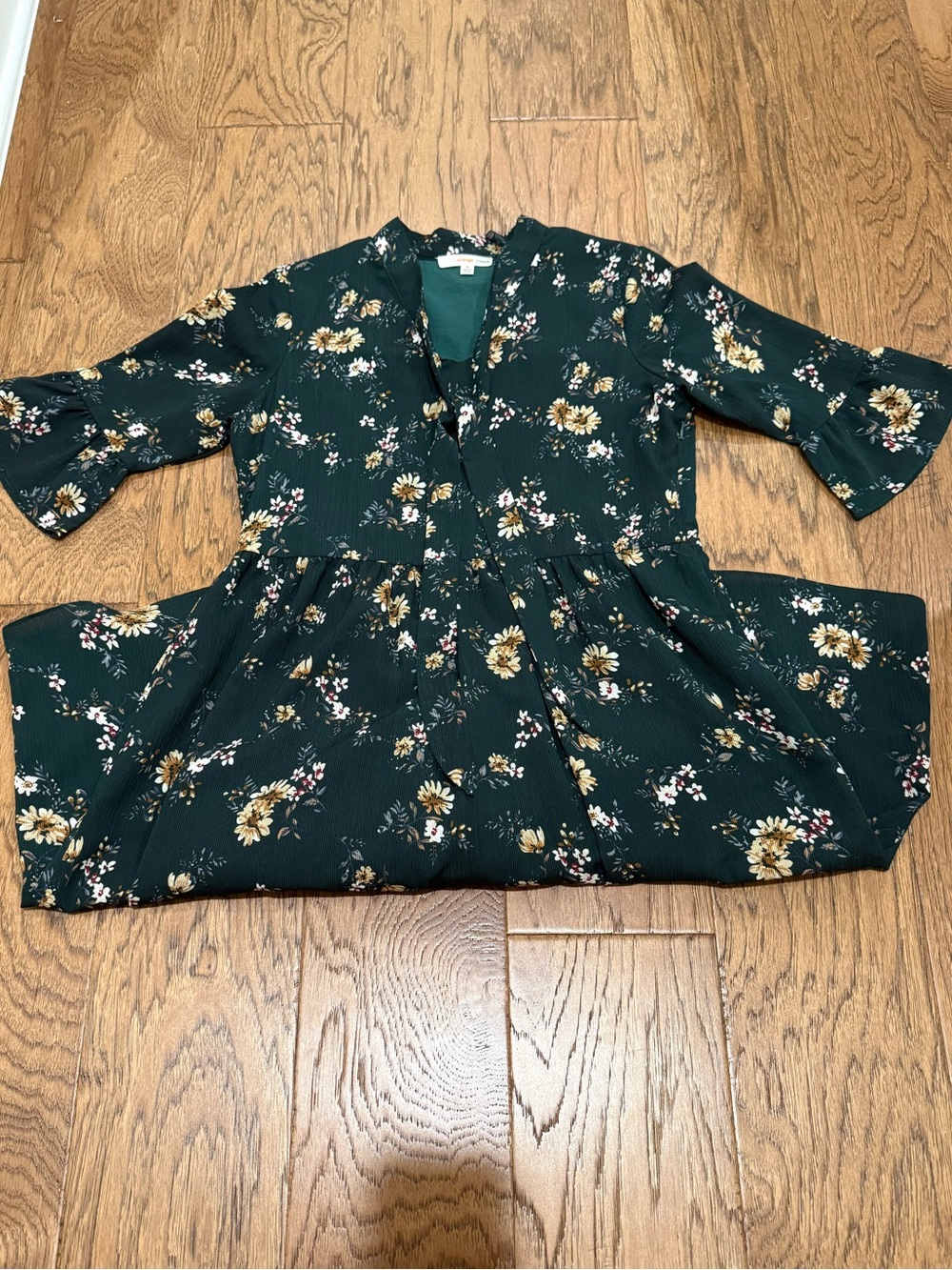 Dark Green Floral V-Neck Dress